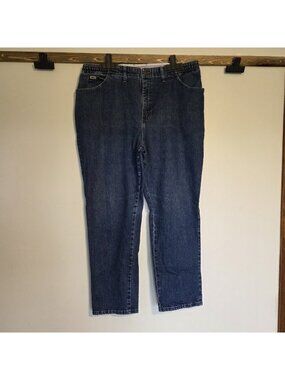 Lee Jeans Women Side Elastic At The Waist Dark Blue Jeans Size 20 EUC